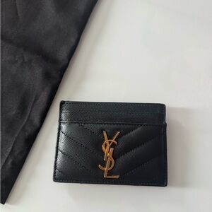Yves Saint Laurent Quilted Black Card Holder with Gold Logo